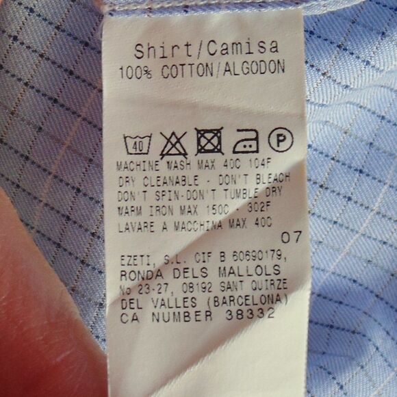 ERMENEGILDO ZEGNA Shirt, XL, Blue, Tattersall plaid, Button down Collar, LS - Picture 13 of 14